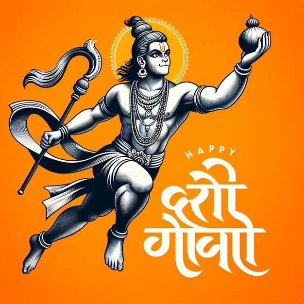 Deze illustratie is gegenereerd voor de hindoeïstische mythologische gebeurtenis Hanuman Jayanti