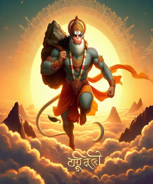 Deze illustratie is gegenereerd voor de hindoeïstische mythologische gebeurtenis Hanuman Jayanti