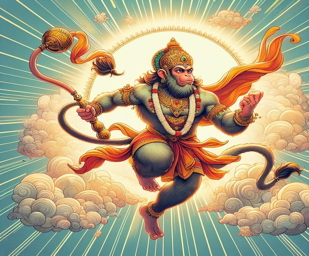 Deze illustratie is gegenereerd voor de hindoeïstische mythologische gebeurtenis Hanuman Jayanti