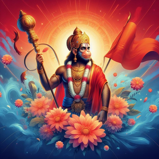 Deze illustratie is gegenereerd voor de hindoeïstische mythologische gebeurtenis Hanuman Jayanti