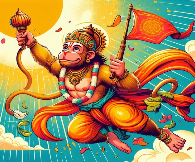 Deze illustratie is gegenereerd voor de hindoeïstische mythologische gebeurtenis Hanuman Jayanti