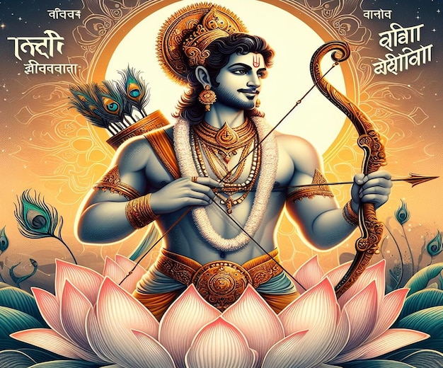 Deze illustratie is gegenereerd voor mythologische gebeurtenissen zoals Ram Navami Janmashtami Dussehra