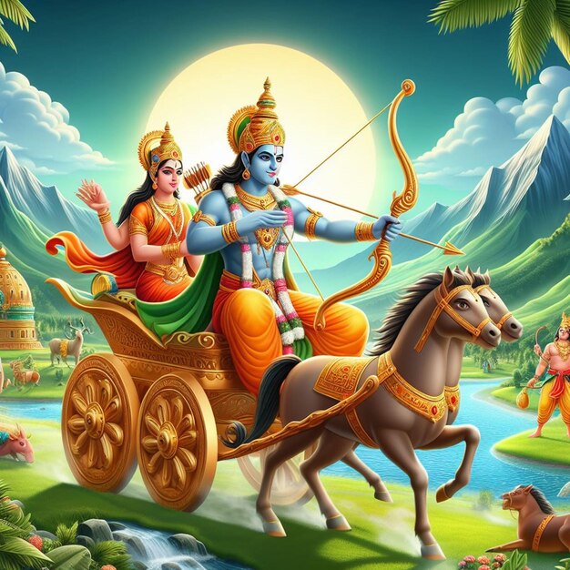 Foto deze illustratie is gegenereerd voor mythologische gebeurtenissen zoals ram navami janmashtami dussehra