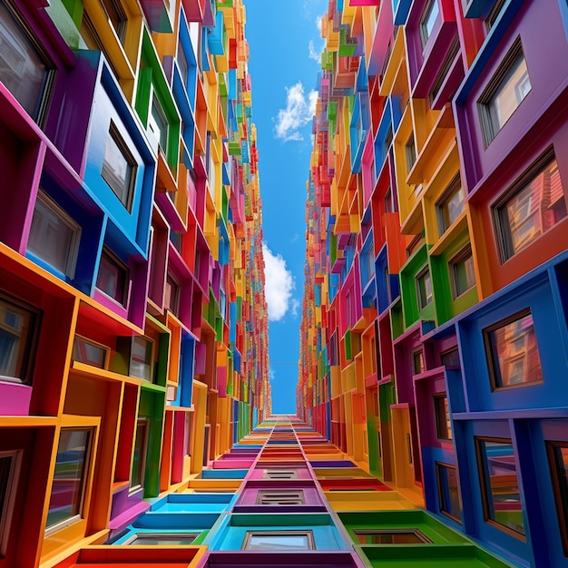 Deze perspectieve fotografie vangt de essentie van ingewikkeldheid vast terwijl het door levendige kleuren weeft