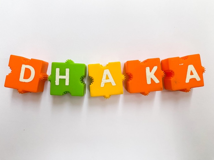 फोटो dhaka in alphabet puzzle letters on white background autism puzzle for motor skill development