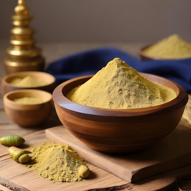 Photo dhaniya jira powder in wooden bowl