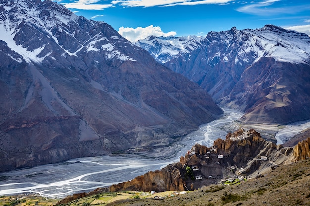 Dhankar monastry perched on a cliff in Himalayas, India