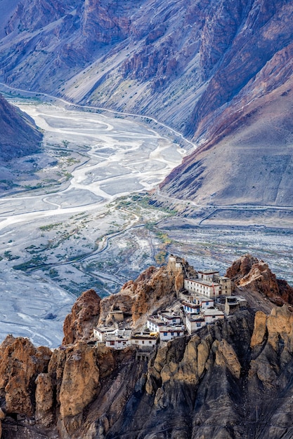 Dhankar monastry perched on a cliff in himalayas india