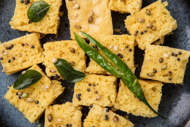 Dhokla is a veg food or snack breakfast item from indian state
of gujarat. served with chutney & chilli