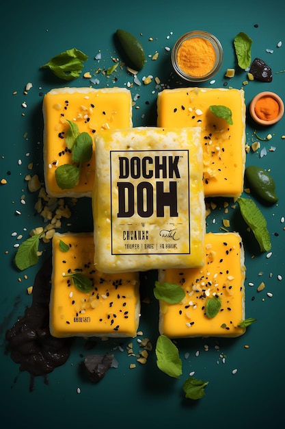 Dhokla-snack met groene chutney-mosterdzaadjes Levendig en Ze India Culinaire Cultuur Layout Website