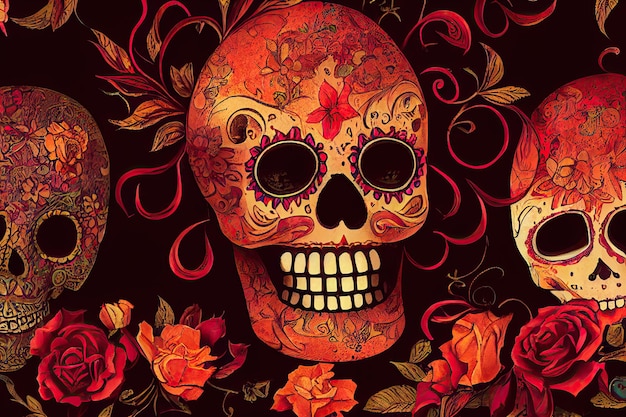 Dia De Los Muertos Background Day of the Dead Bones Skull Ornament Holiday Wallpaper generative ai