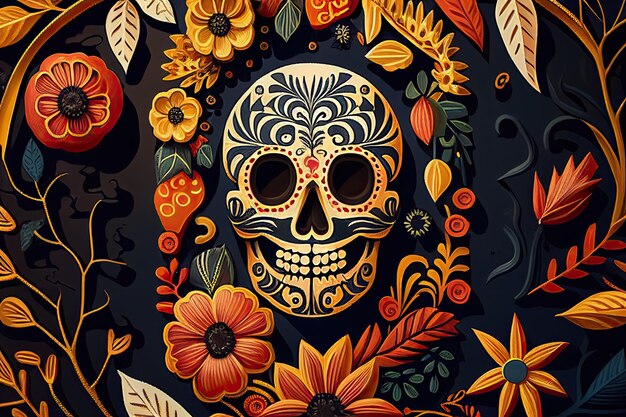 Dia De Los Muertos Фон Day of the Dead Bones Skull Ornament Праздничные обои генеративный ai