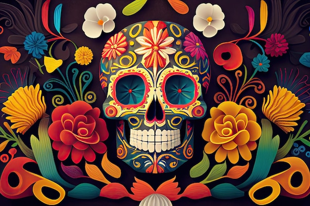 Dia De Los Muertos Фон Day of the Dead Bones Skull Ornament Праздничные обои генеративный ai