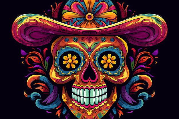 Dia de los Muertos Day of the Dead Traditional mexican floral Sugar skull or halloween holiday