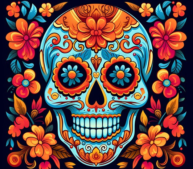 Dia de los Muertos День мертвых Традиционный мексиканский цветочный сахарный череп или праздник Хэллоуин