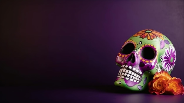 Dia de Los Muertos Day of the dead with sugar skull generative ai