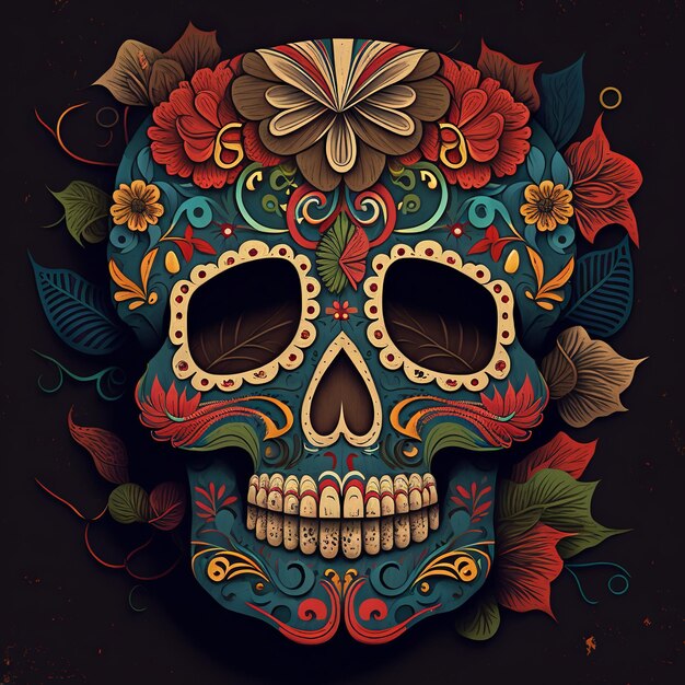 Dia de Los Muertos Day of the dead with sugar skull generative ai