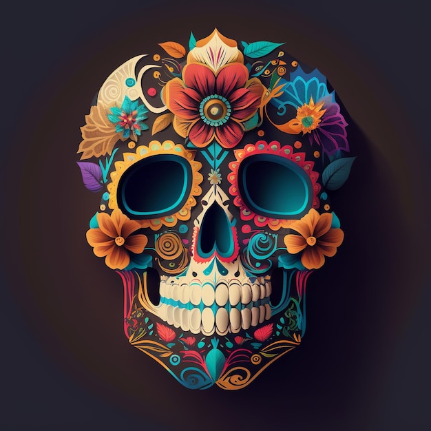 Dia de Los Muertos Day of the dead with sugar skull generative ai