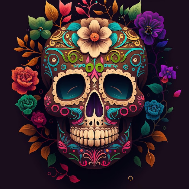 Dia de Los Muertos Day of the dead with sugar skull generative ai