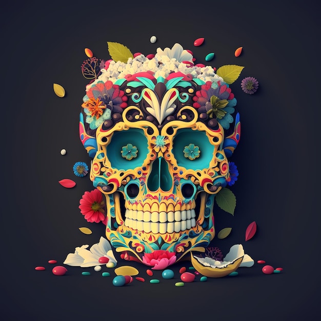Dia de Los Muertos День мертвых с генеративным искусственным интеллектом из сахарного черепа