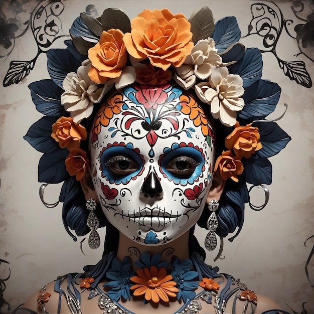 Dia de los muertos день мертвых с сахарным черепом