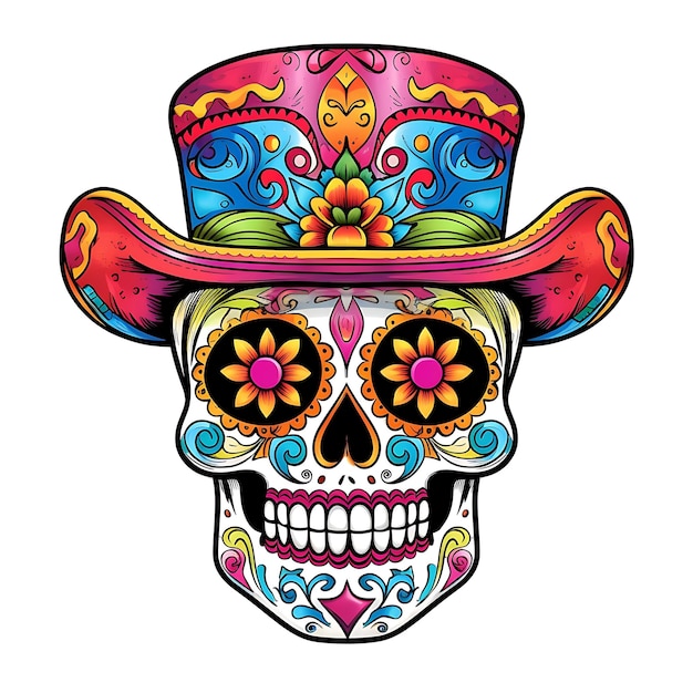 사진 dia de los muertos: 죽은 자의 날, 전통적인 멕시코 꽃, 설탕 두개골 또는 할로윈 휴일