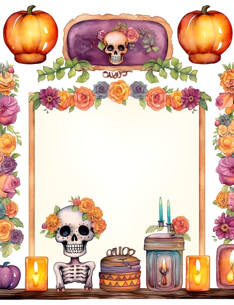 Dia de los muertos frame achtergrond afbeelding met skelet Dag van het dode concept