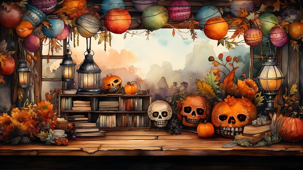 Dia de los muertos frame background illustration with skeleton day of dead concept