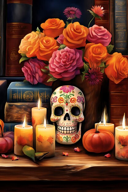 Dia de los muertos frame background illustration with skeleton day of dead concept