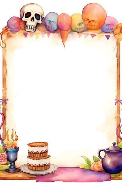 Dia de los muertos frame background illustration with skeleton Day of dead concept