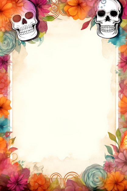 Photo dia de los muertos frame background illustration with skeleton day of dead concept