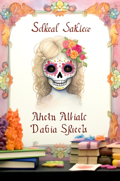 Dia de los muertos frame background illustration with skeleton Day of dead concept