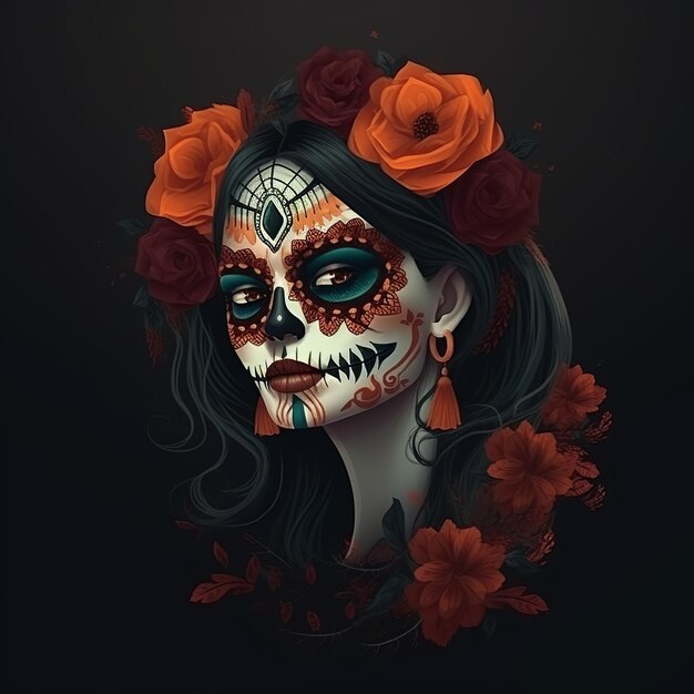 Dia de los muertos Maxican masker meisje Generative Ai