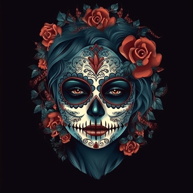 Dia de los muertos Maxican masker meisje Generative Ai