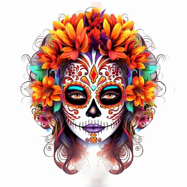 Dia de los muertos Maxican masker meisje Generative Ai