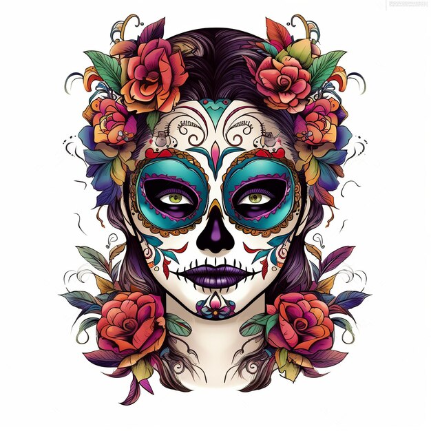 Dia de los muertos Maxican masker meisje Generative Ai