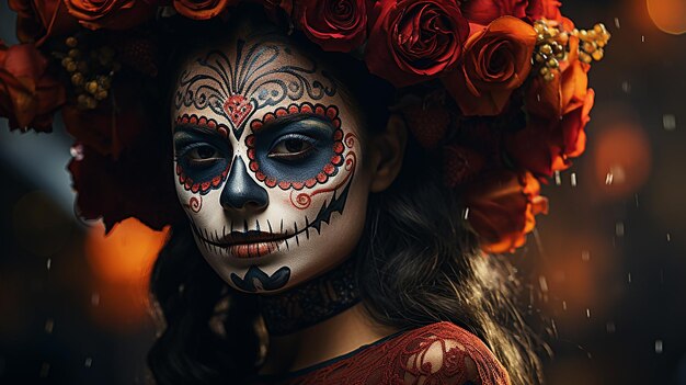 '다이아 데 로스 무다스 (Dia de los Muertos) '는 젊은 여성의 초상화이다.