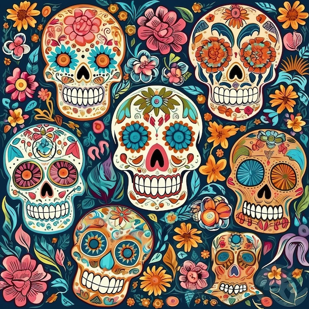 dia de los muertos 두개골 벽지