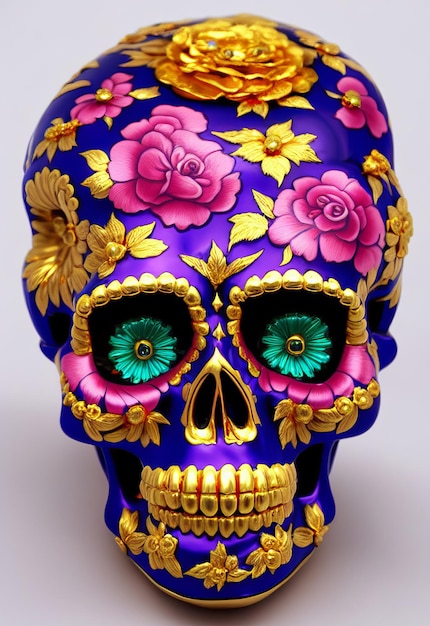 Dia de los muertos tradizionale teschio di zucchero calavera decorato con fiori il giorno dei morti illustrazione