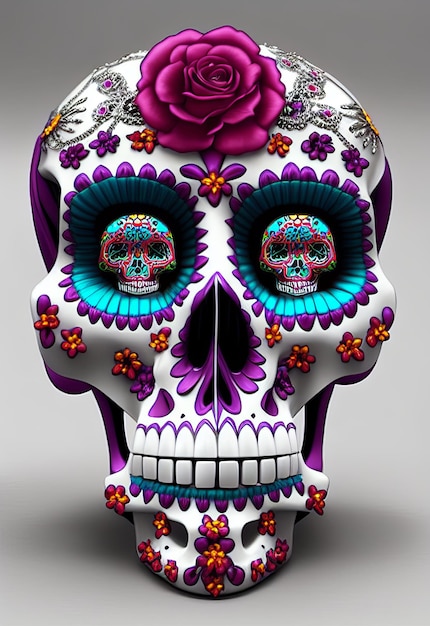 Dia de los muertos tradizionale teschio di zucchero calavera decorato con fiori il giorno dei morti illustrazione