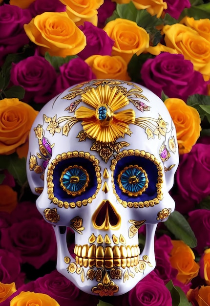 Dia de los muertos traditionele calavera suikerschedel versierd met bloemen de dag van de doden illustratie