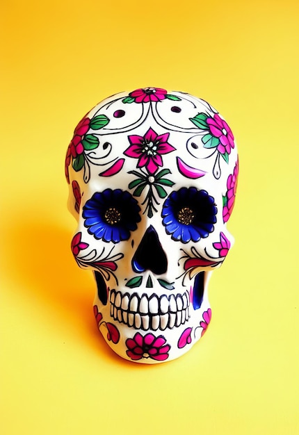 Dia de los muertos traditionele calavera suikerschedel versierd met bloemen de dag van de doden illustratie