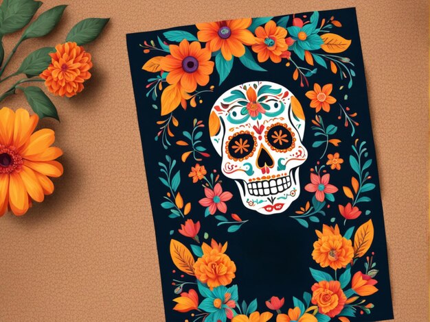 Foto modello di poster verticale di dia de los muertos