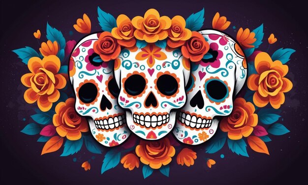 Dia de muertos achtergrond Dag van de dode concept met levendige suiker schedel