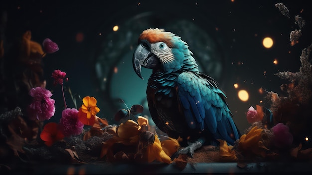 dia de muertos achtergrond met mexicaanse vogel op donkere achtergrond