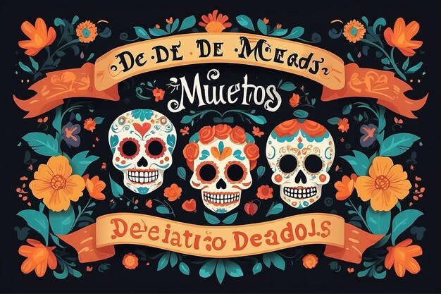 Dia de Muertos dag van de Doden Spaanse tekst lettering vector illustratie
