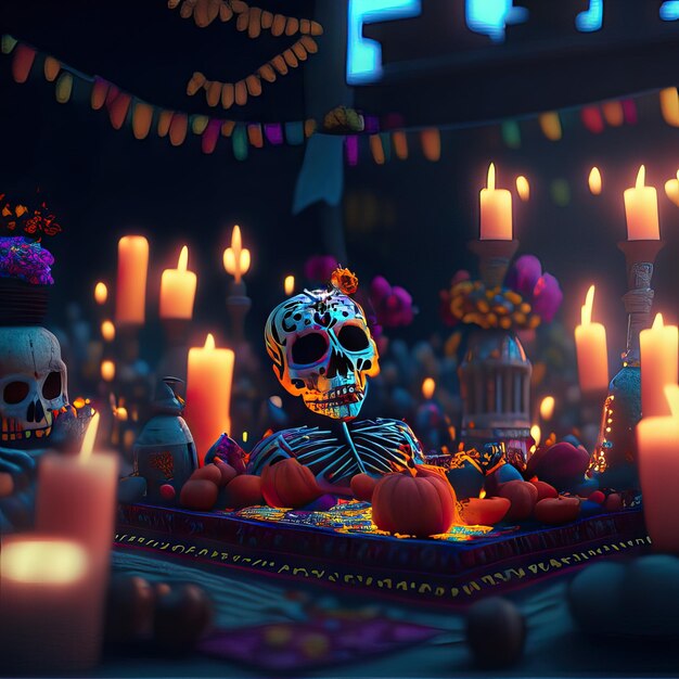 Dia de muertos elements ilustration Generative AI