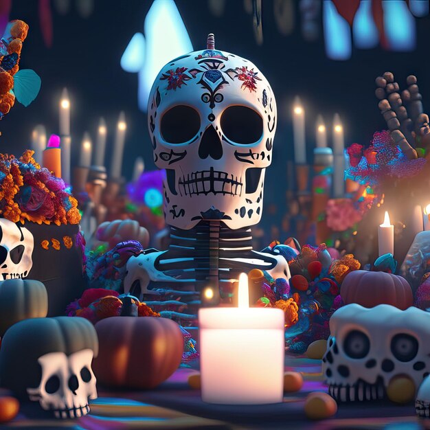 Dia de muertos elements ilustration Generative AI