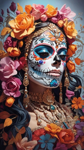 dia de muertos floral painting colorful celebration life