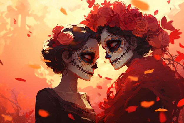 Цветочная картина Dia de Muertos Красочное празднование жизни